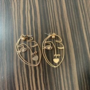 Gold Abstract Face Earrings